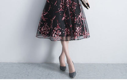 Elbow-Sleeve Floral Embroidered A-Line Lace Cocktail Dress SpreePicky