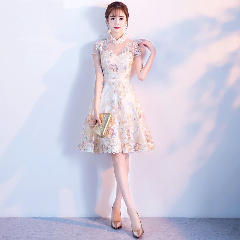 Floral Embroidered Qipao Cocktail Dress SpreePicky