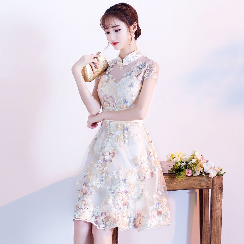 Floral Embroidered Qipao Cocktail Dress SpreePicky