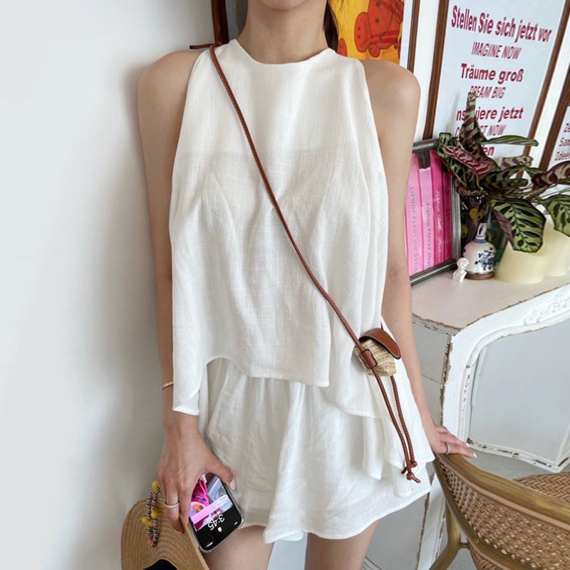 Set: Sleeveless Asymmetrical Top + Shorts SpreePicky