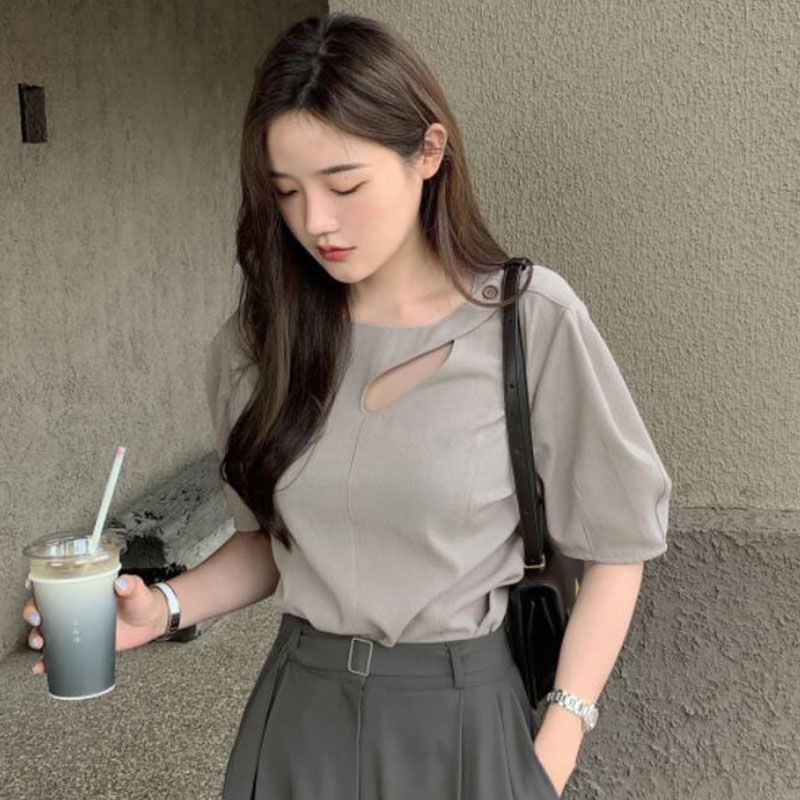 Short-Sleeve Cutout Blouse SpreePicky