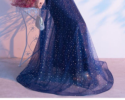 Bell-Sleeve Sequined A-Line Evening Gown SpreePicky