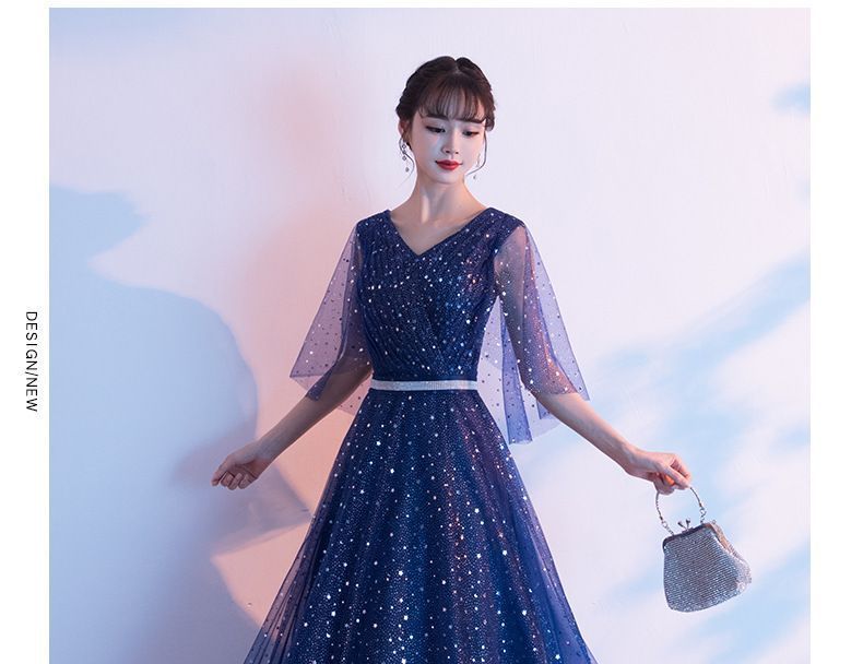 Bell-Sleeve Sequined A-Line Evening Gown SpreePicky