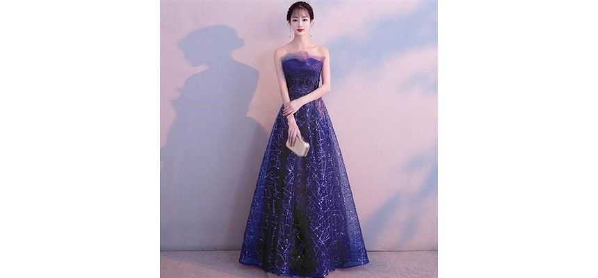 Strapless Evening Gown Mesh Glitter Maxi FashionChic