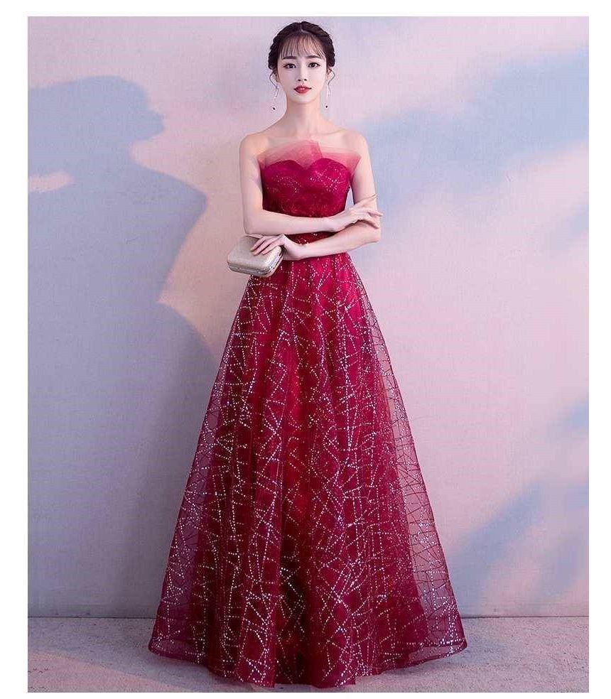 Strapless Evening Gown Mesh Glitter Maxi FashionChic