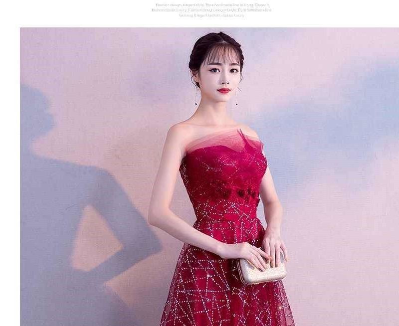 Strapless Evening Gown Mesh Glitter Maxi FashionChic