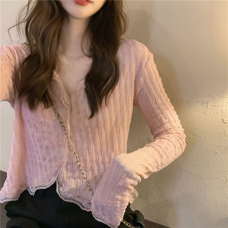 Lace Trim Cropped Blouse SpreePicky