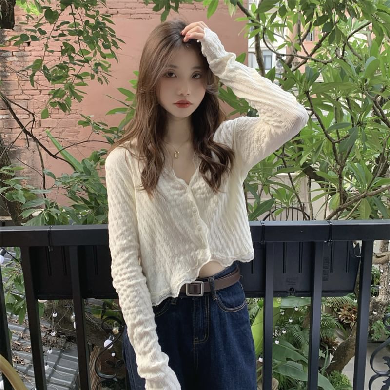 Lace Trim Cropped Blouse SpreePicky