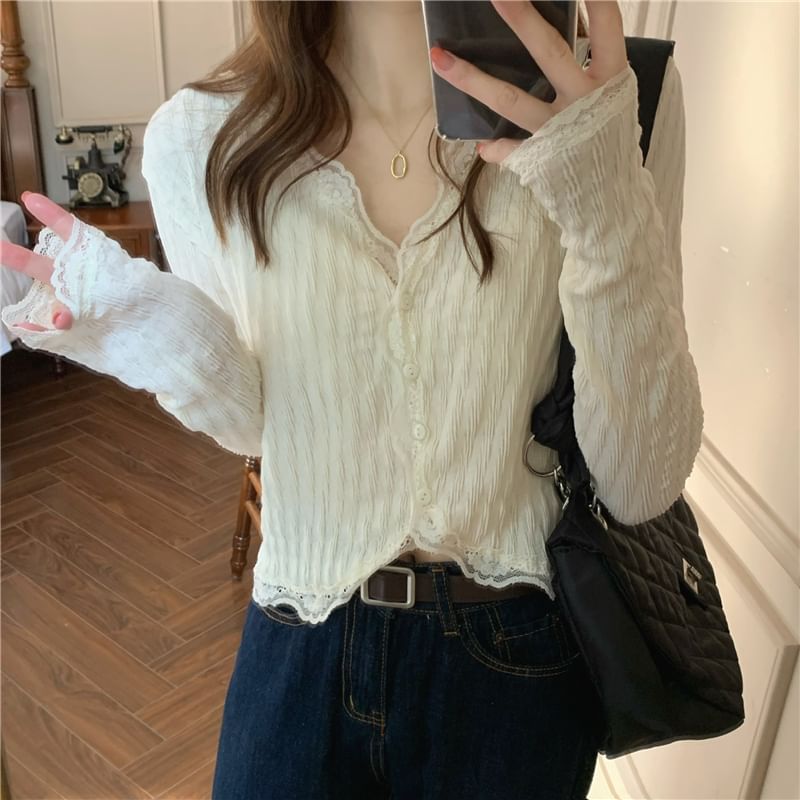 Lace Trim Cropped Blouse SpreePicky