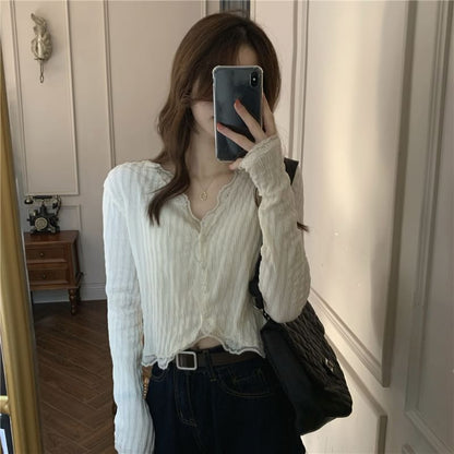 Lace Trim Cropped Blouse SpreePicky