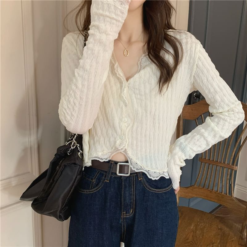 Lace Trim Cropped Blouse SpreePicky