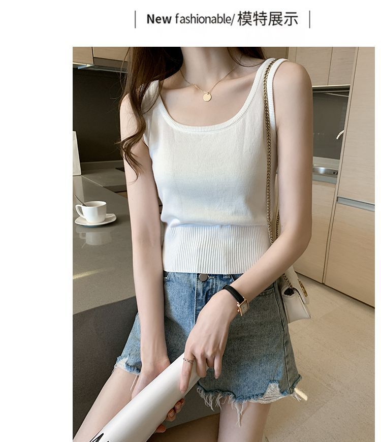 Plain Knit Crop Tank Top SpreePicky