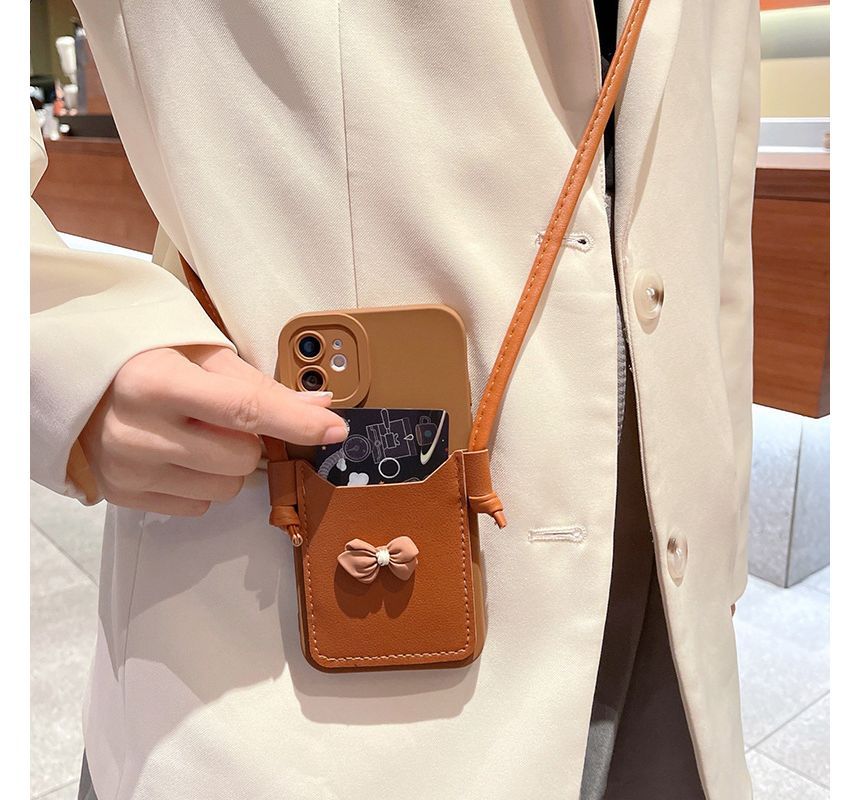 Bow Card Holder Crossbody Strap Phone Case SpreePicky