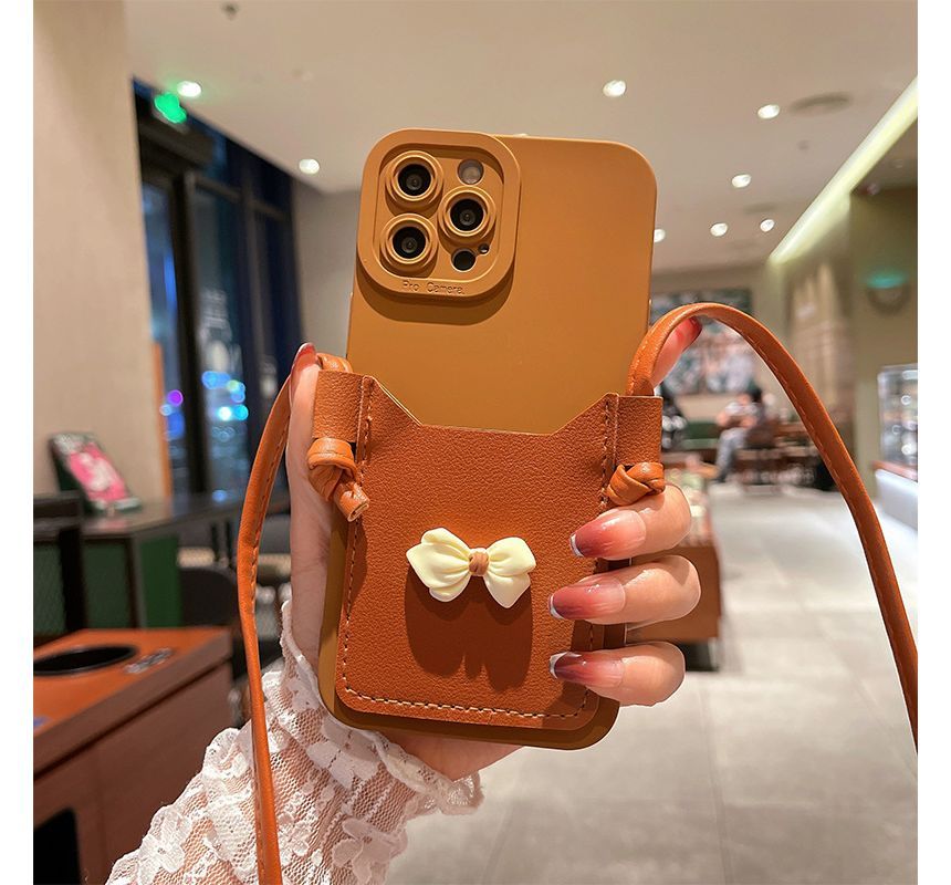 Bow Card Holder Crossbody Strap Phone Case SpreePicky