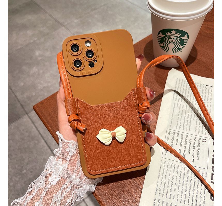 Bow Card Holder Crossbody Strap Phone Case SpreePicky