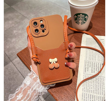 Bow Card Holder Crossbody Strap Phone Case SpreePicky