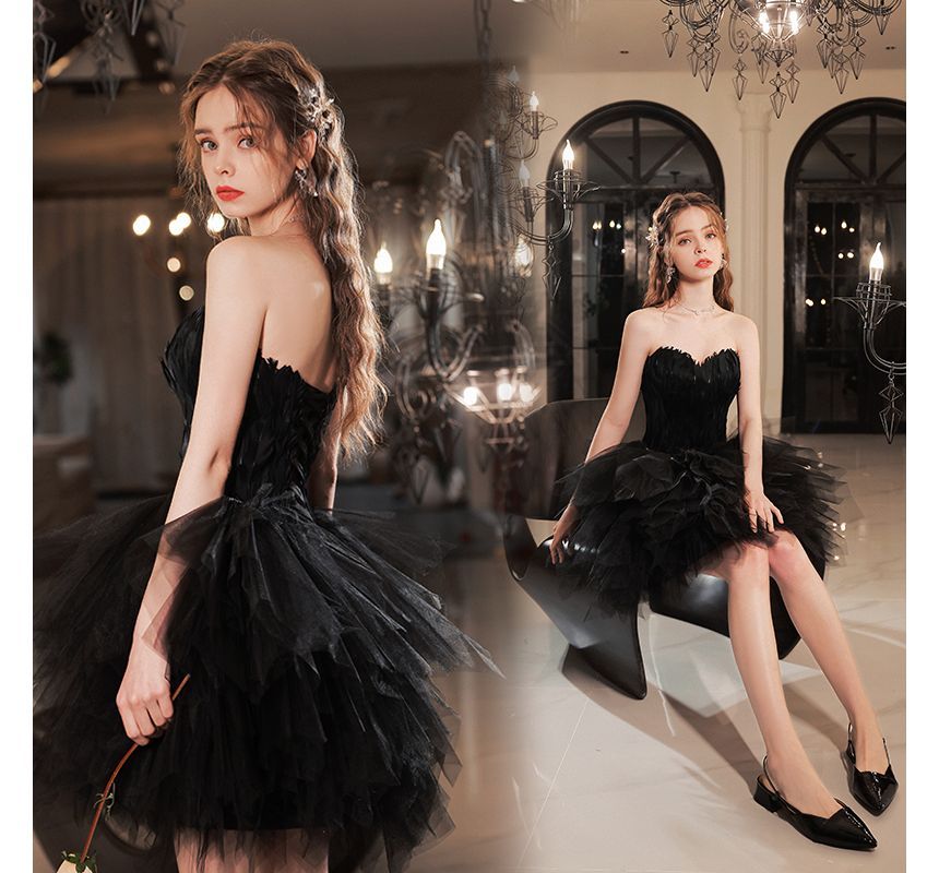 Strapless A-Line Mini Evening Dress FashionChic