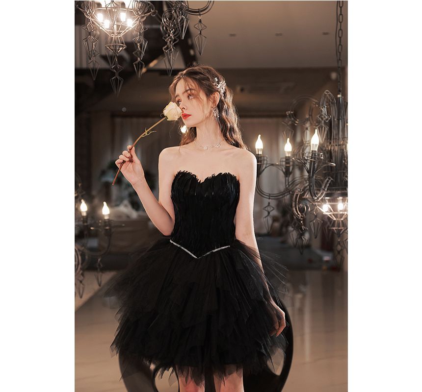 Strapless A-Line Mini Evening Dress FashionChic