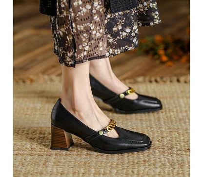 Genuine Leather Low-Heel Pumps SpreePicky