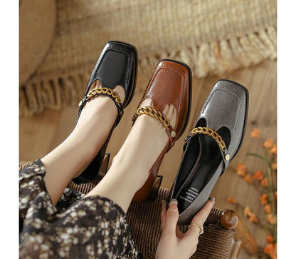 Genuine Leather Low-Heel Pumps SpreePicky