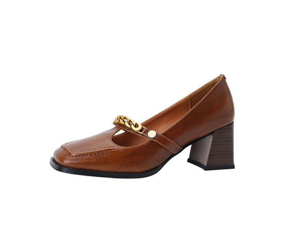 Genuine Leather Low-Heel Pumps SpreePicky