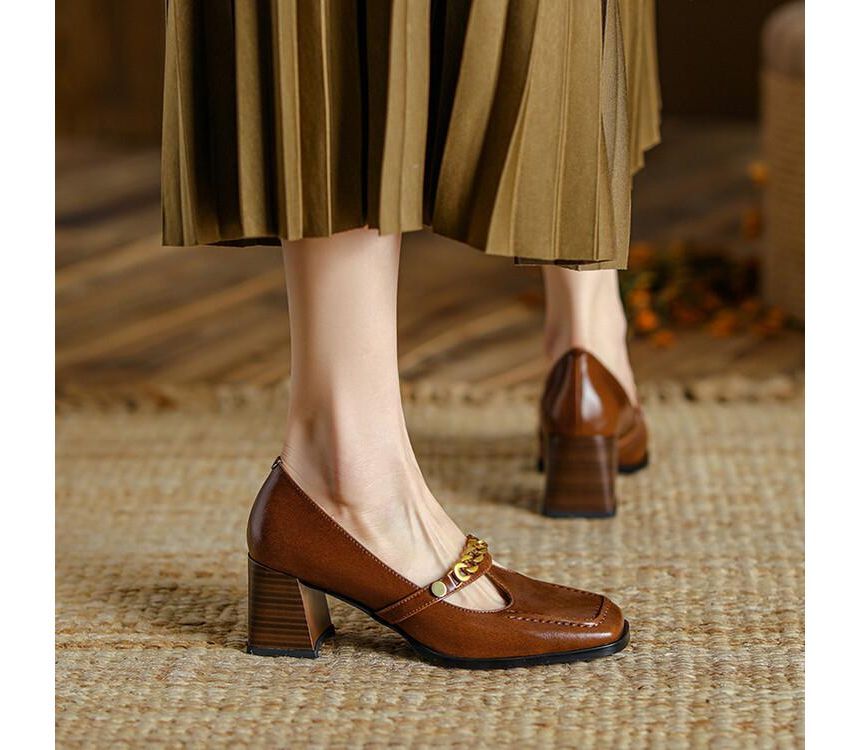 Genuine Leather Low-Heel Pumps SpreePicky