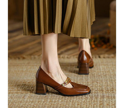 Genuine Leather Low-Heel Pumps SpreePicky