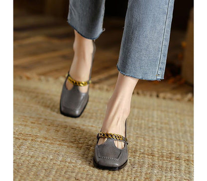 Genuine Leather Low-Heel Pumps SpreePicky