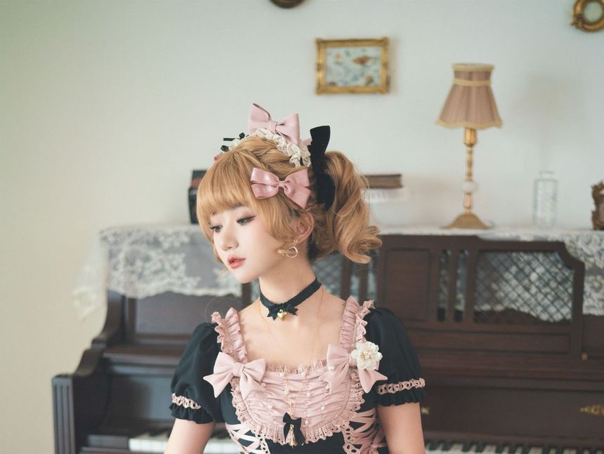 Lolita Ruffle Trim Mini A-Line Dress / Bow Headband / Handbag / Set mySite