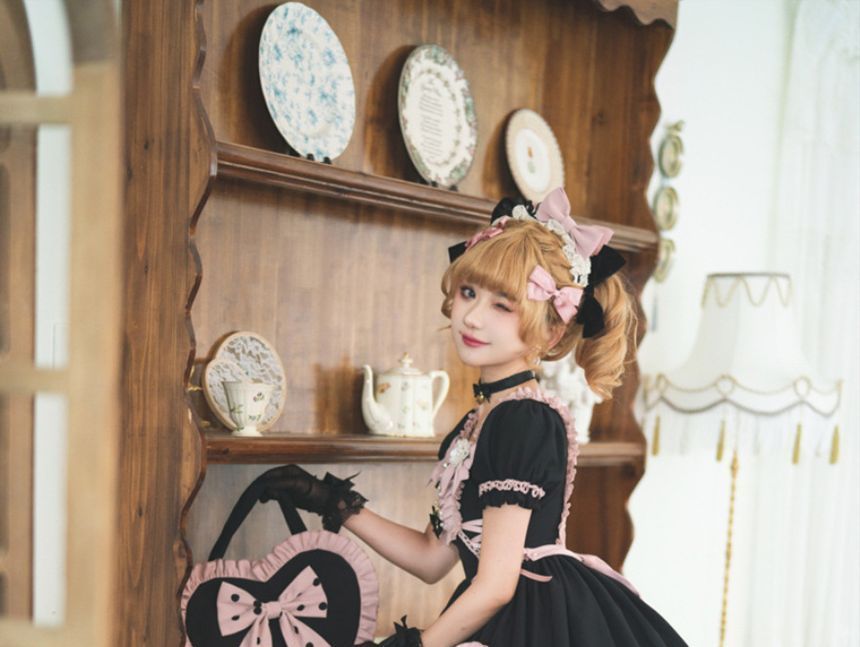 Lolita Ruffle Trim Mini A-Line Dress / Bow Headband / Handbag / Set mySite