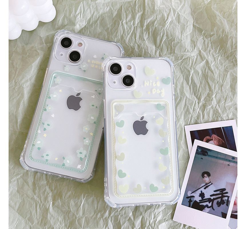 / Card Transparent Print Phone Flower Case Heart Holder FashionChic