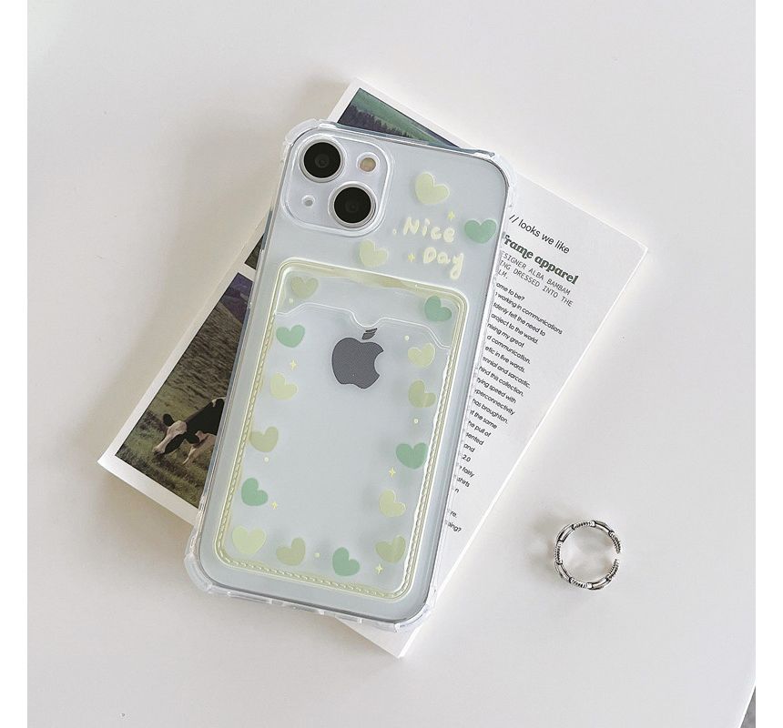 / Card Transparent Print Phone Flower Case Heart Holder FashionChic