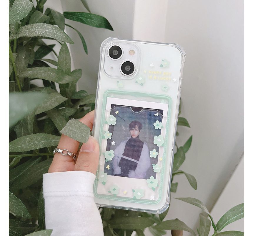 / Card Transparent Print Phone Flower Case Heart Holder FashionChic