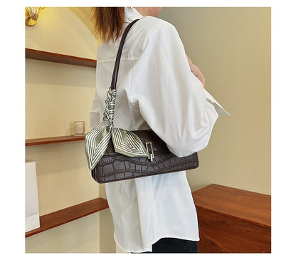 Croc Grain Faux Leather Shoulder Bag mySite