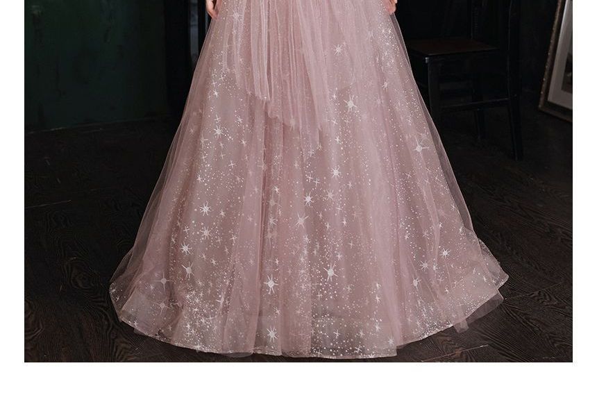 Short-Sleeve Embellished Maxi Prom Dress SpreePicky