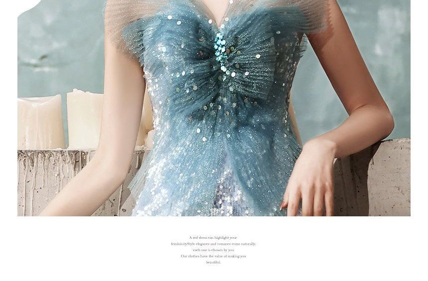 Strapless Sequin Mermaid Evening Gown SpreePicky