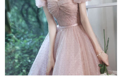 Puff-Sleeve Dotted A-Line Prom Dress SpreePicky