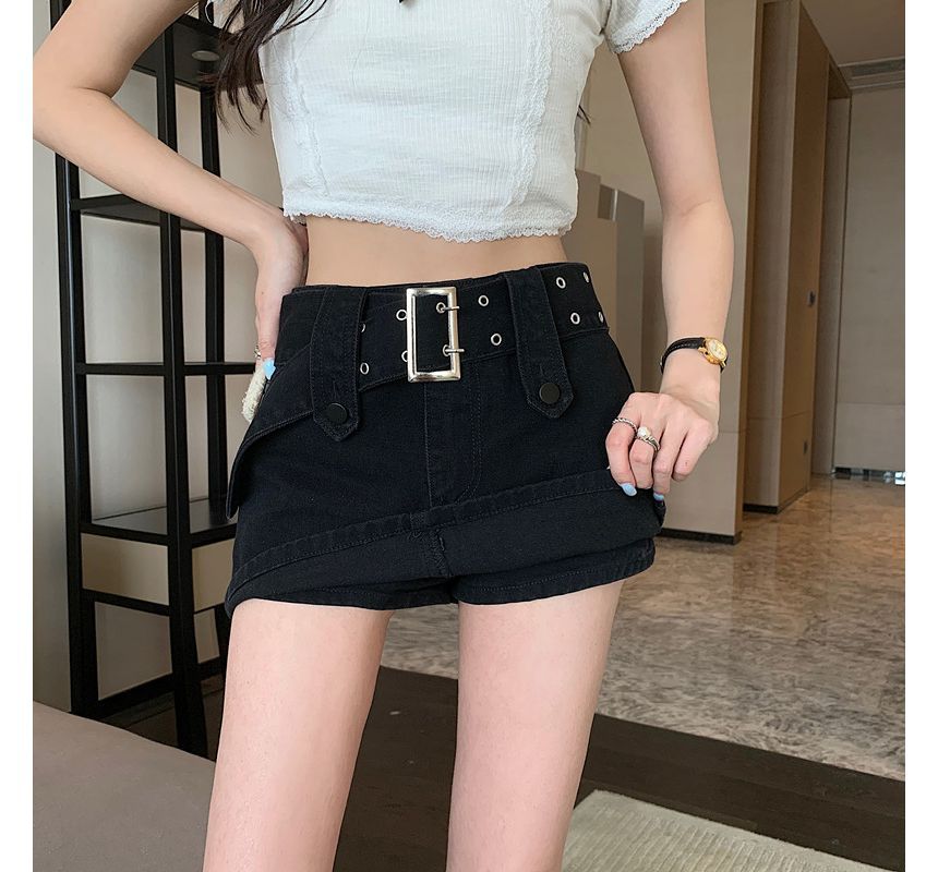 Belted Denim Mini Skirt SpreePicky