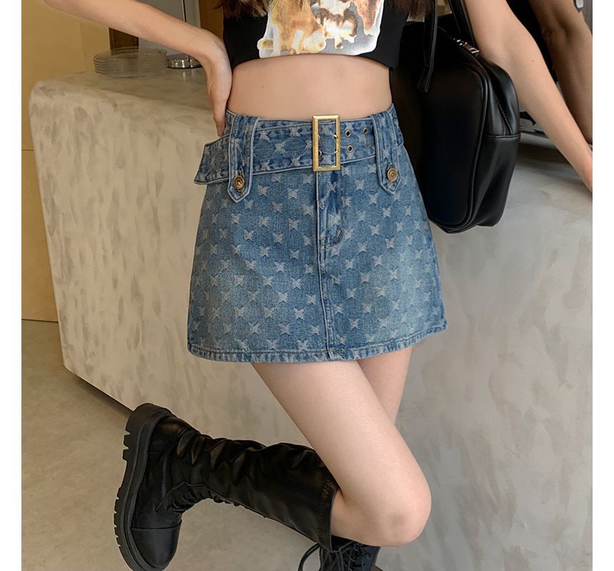 Belted Denim Mini Skirt SpreePicky