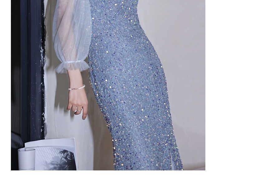 Cold-Shoulder Sequin Sheath Evening Gown SpreePicky