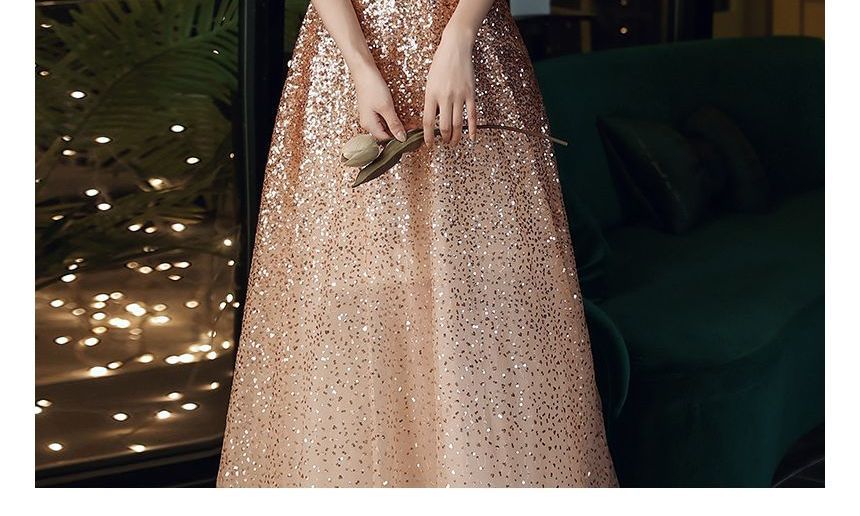 Off-Shoulder Sequin A-Line Evening Gown SpreePicky