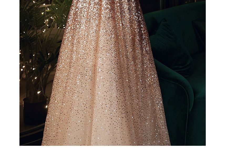 Off-Shoulder Sequin A-Line Evening Gown SpreePicky