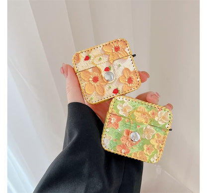 Flower Print Faux Leather AirPods Earphone Case Skin SpreePicky