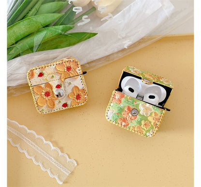 Flower Print Faux Leather AirPods Earphone Case Skin SpreePicky