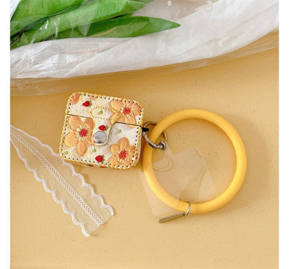 Flower Print Faux Leather AirPods Earphone Case Skin SpreePicky