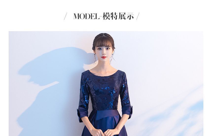 / Gown Dress A-Line Cocktail Evening Elbow-Sleeve FashionChic