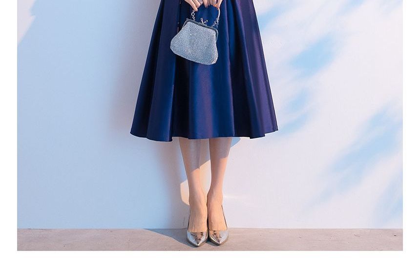 / Gown Dress A-Line Cocktail Evening Elbow-Sleeve FashionChic