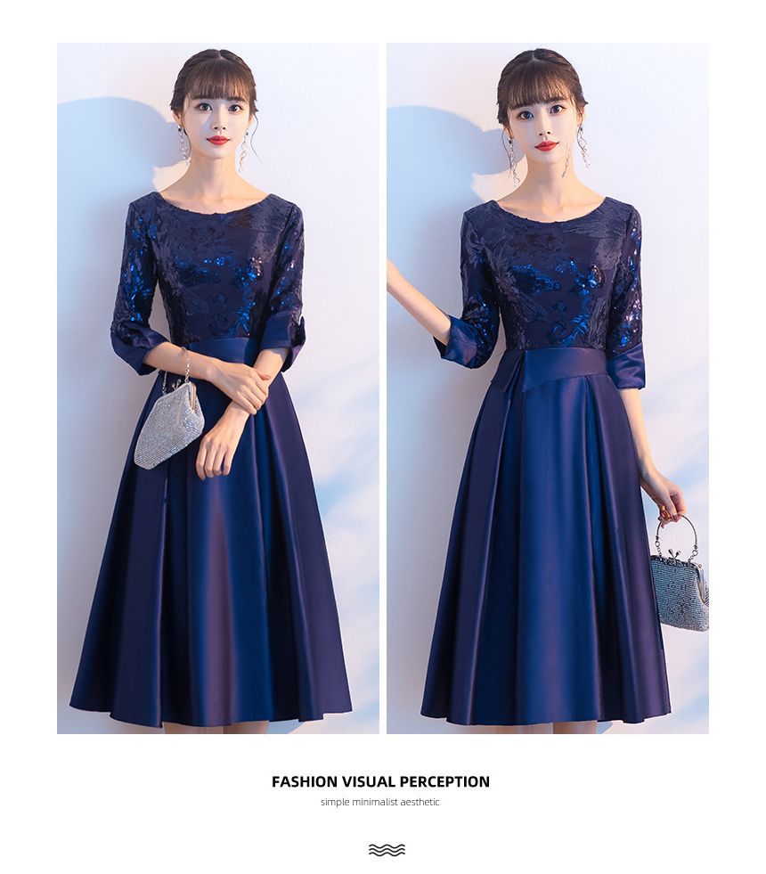 / Gown Dress A-Line Cocktail Evening Elbow-Sleeve FashionChic