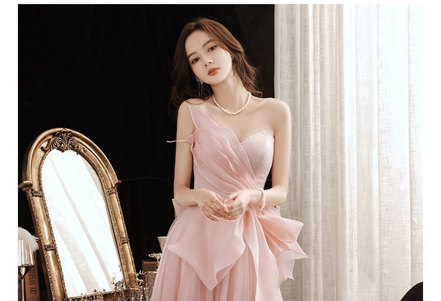 Strapless Gown A-Line Mesh Evening FashionChic