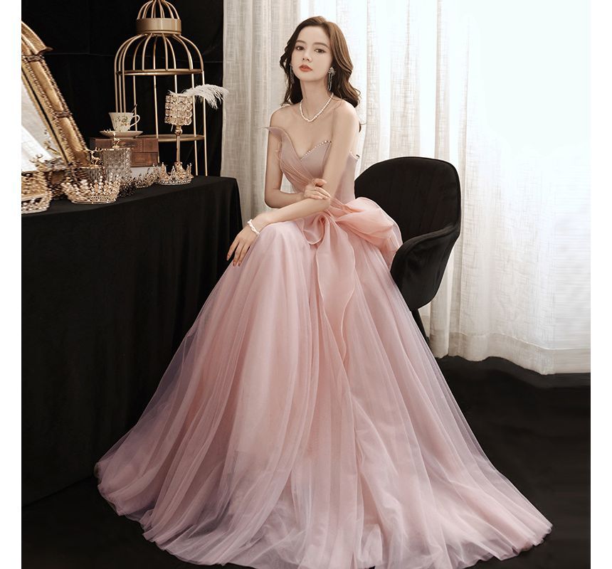 Strapless Gown A-Line Mesh Evening FashionChic